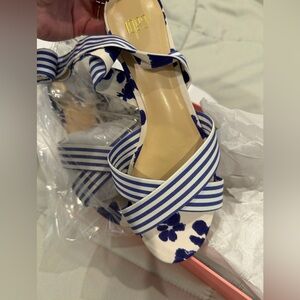 CAbi Navy Floral and Striped Sandals